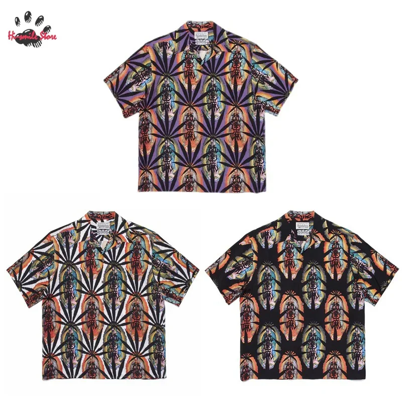 Hawaii WACKO MARIA Shirts Men Woman 2023 Summer New High Street Casual Buttons Lapel Beach Style Top