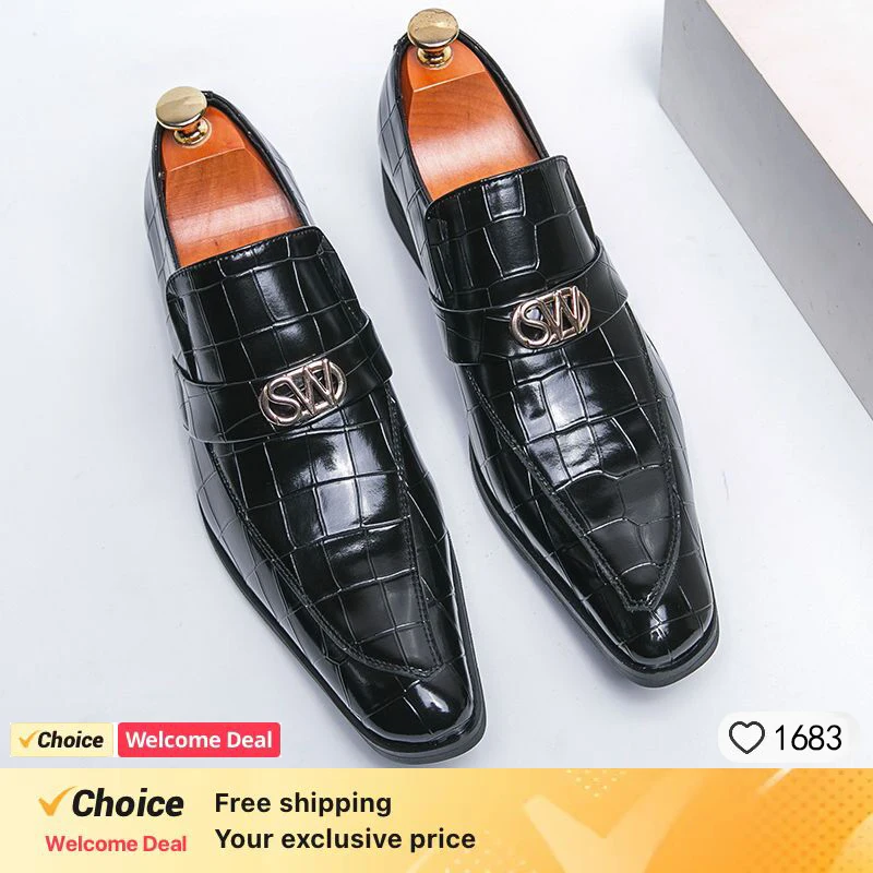 

Fashion Italian Plus Size Men Dress Shoes Retro Genuine Leather Crocodile Grain Party Wedding Slippers Shoes Men