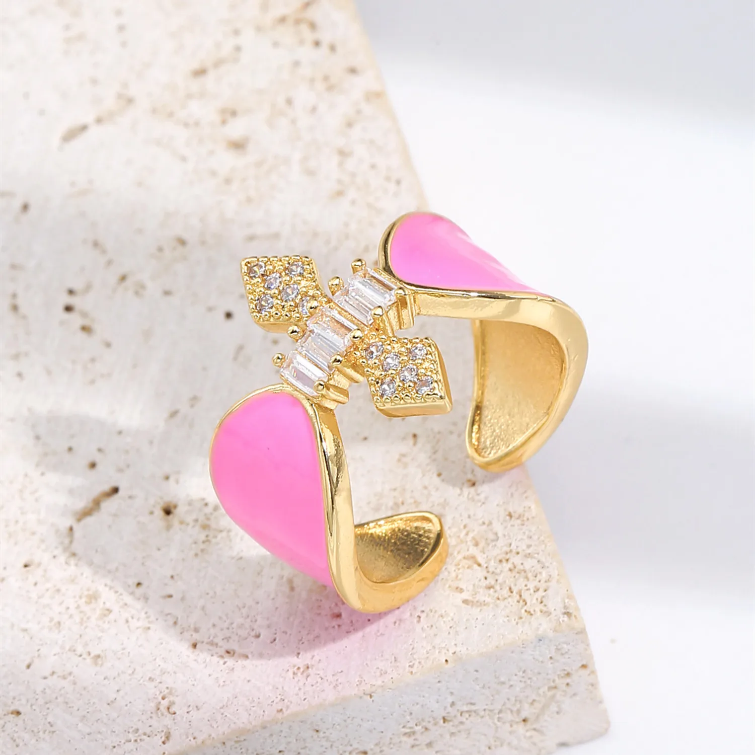 2021 INS Color Rainbow Fashion Rings For Women Finger Jewelry Clear CZ Colorful Neon Enamel Open Adjusted Dome Ring