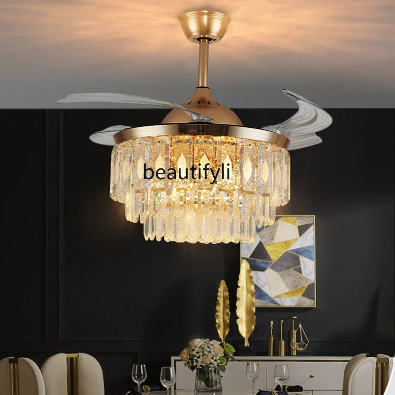 

yj Fan Lamp Dining Room Chandelier Post-Modern Minimalist Living Room Fan-Style Ceiling Lamp Mute Invisible