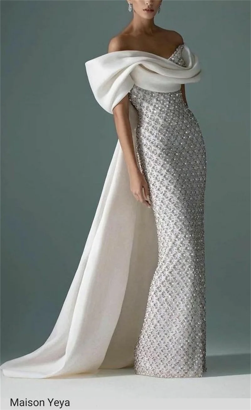 Designer Crystal Beads Mermaid Wedding Dress Overskirt Satin Bridal Gown Sweetheart Custom Made Boho Beach Robes De Mariée