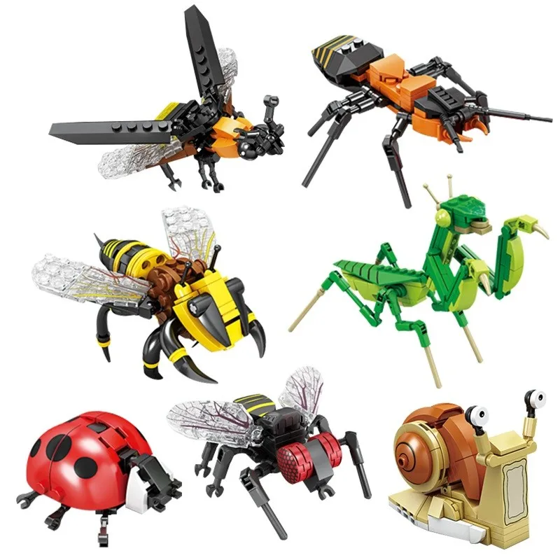 Dinosauri Jurassic Animal Insect Ocean Coccinella Turtle Clownfish Octopus Shark Snail Ants Building Blocks Mini Action Figure Toy