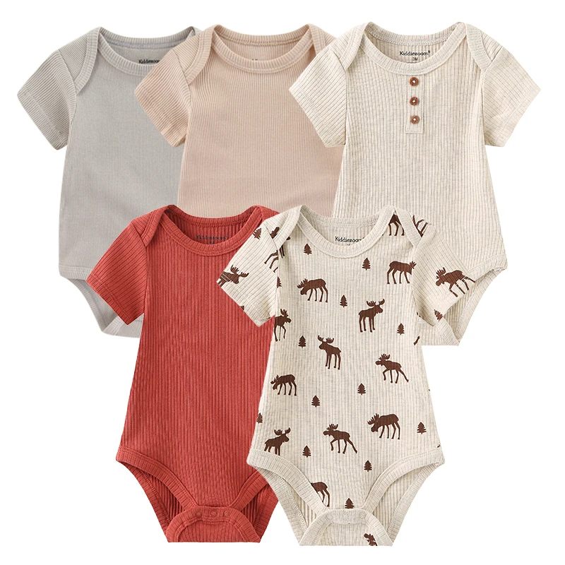 5 piece Soft Cotton Cartoon Short Sleeve Onesies 8