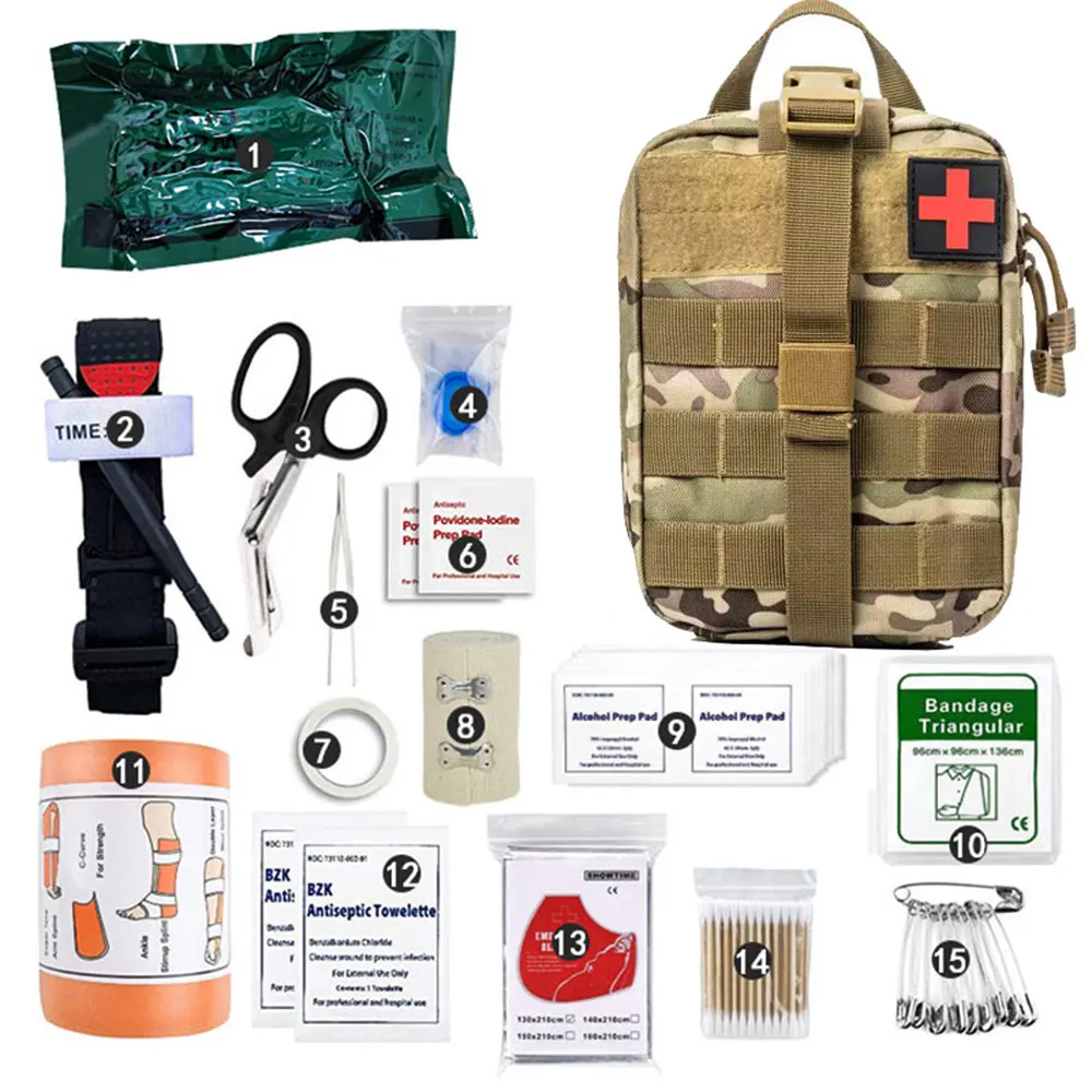 46Pcs Trauma Bag Kit Di Pronto Soccorso Di Emergenza Militare Outdoor Gear War Disaster Ifak Adventures Medical Laccio Emostatico Sopravvivenza Set Co
