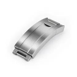 Premium Stainless Steel Watch Clasp with Double Pull Button and Adjustable Folding Safety Buckle - Brushed Finish (Frosted 16mm)