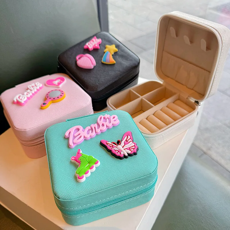 Kawaii Anime Barbie Cartoon Letter Jewelry Box Ins Style Sweet And Cute Travel Orecchini Collana Hand Jewelry Storage Box
