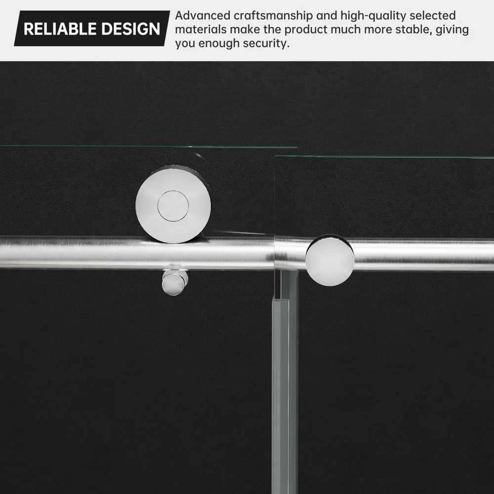 56-60 in W X 75 in H Frameless Sliding Shower Door with 5/16" 8mm Clear Tempered Glass, Silent Soft-Close Design, Brushed Nickel 4