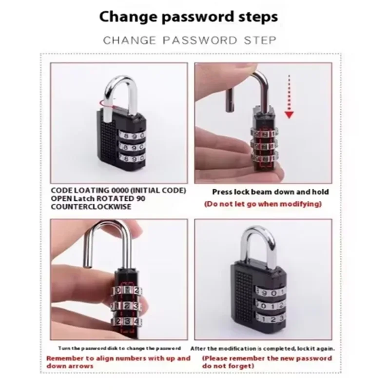 4 Digit Zinc Alloy Combination Lock Padlock Luggage Anti-theft Weatherproof Security Outdoor Gym Safely Code By Lock Black mini padlock