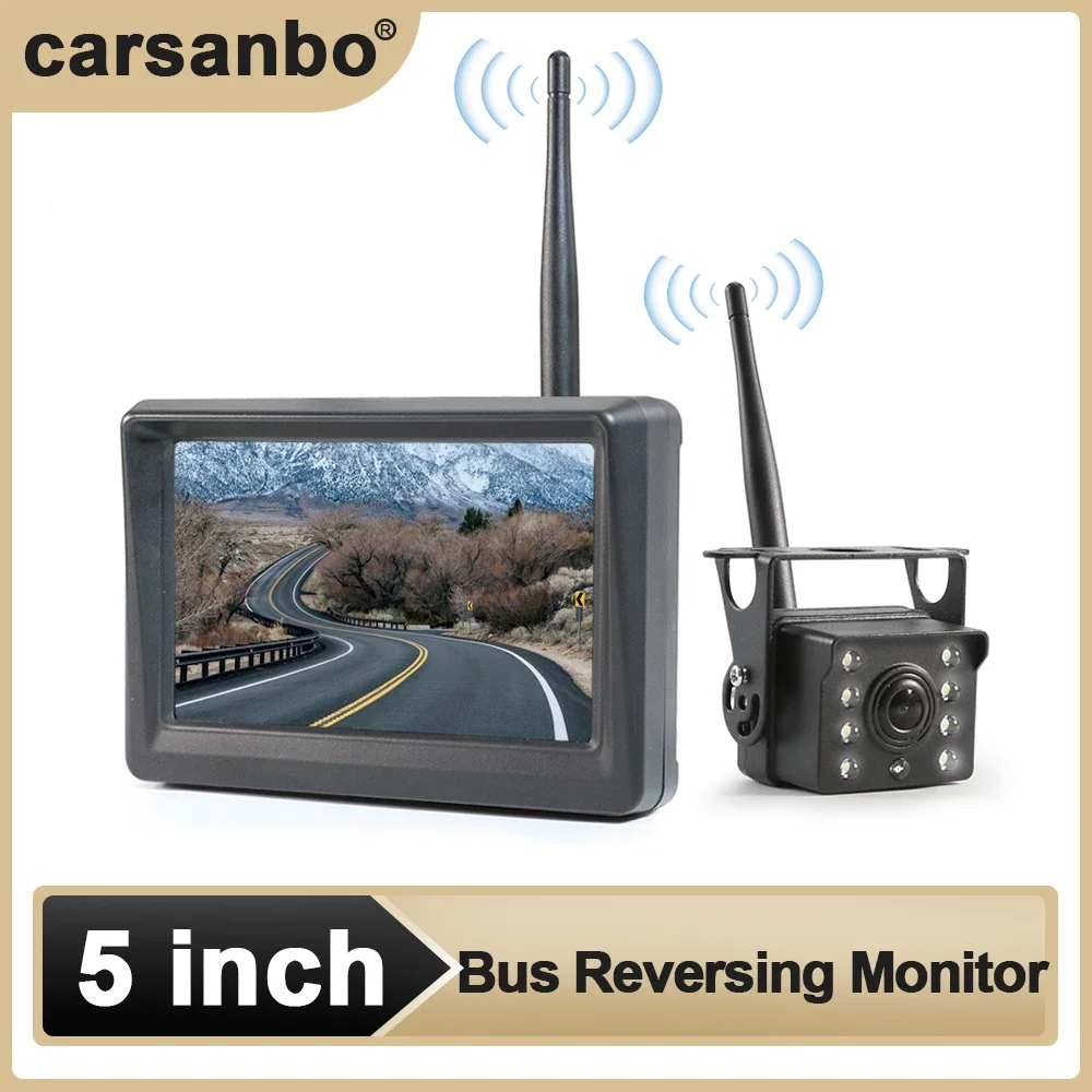 

5-дюймовый беспроводной IPS дисплей, камера заднего вида с HD камерой ночного видения, возможность подключения до 300 м, подходит для автобуса