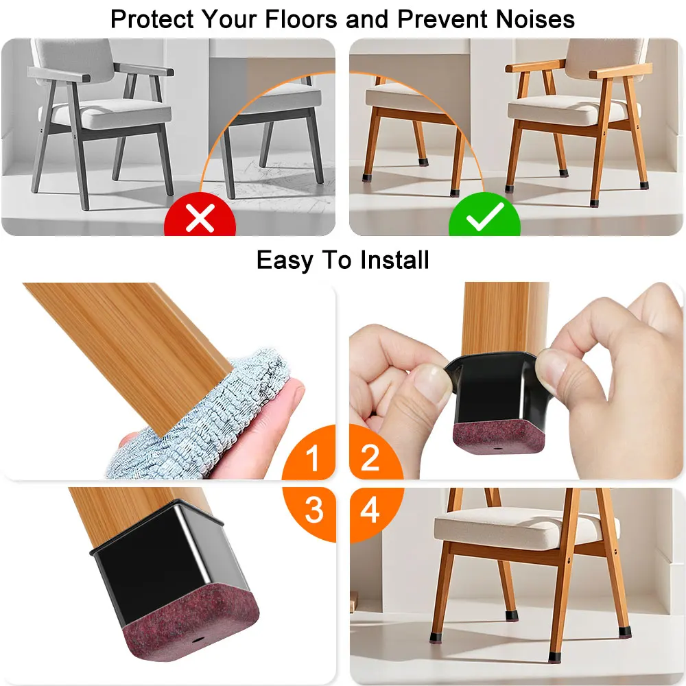 Set of 24 Silicone Chair Leg Floor Protectors with Enhanced Felt Padding