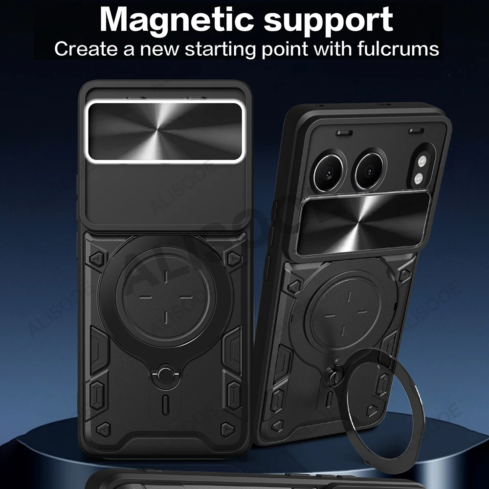 Slide Camera Stand Phone Case with Magnetic Ring Holder - Shockproof Protective Cover