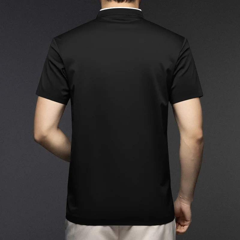 Lässiges, modisches Herren-Poloshirt mit Reißverschluss, einfarbig, kurzärmelig, Stehkragen, vielseitiges, bequemes Oberteil – Detail 16