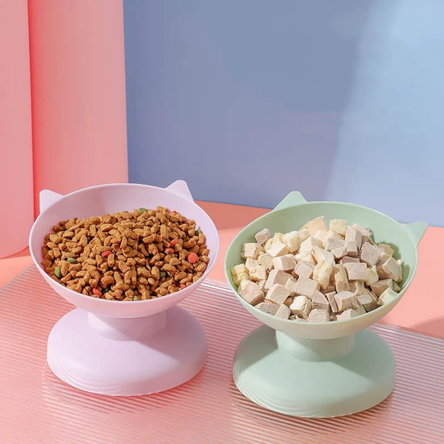 New sales of high foot bowl kitten neck guard firmly prevent upset plastic bowl candy color cat food for dog food bowl 2