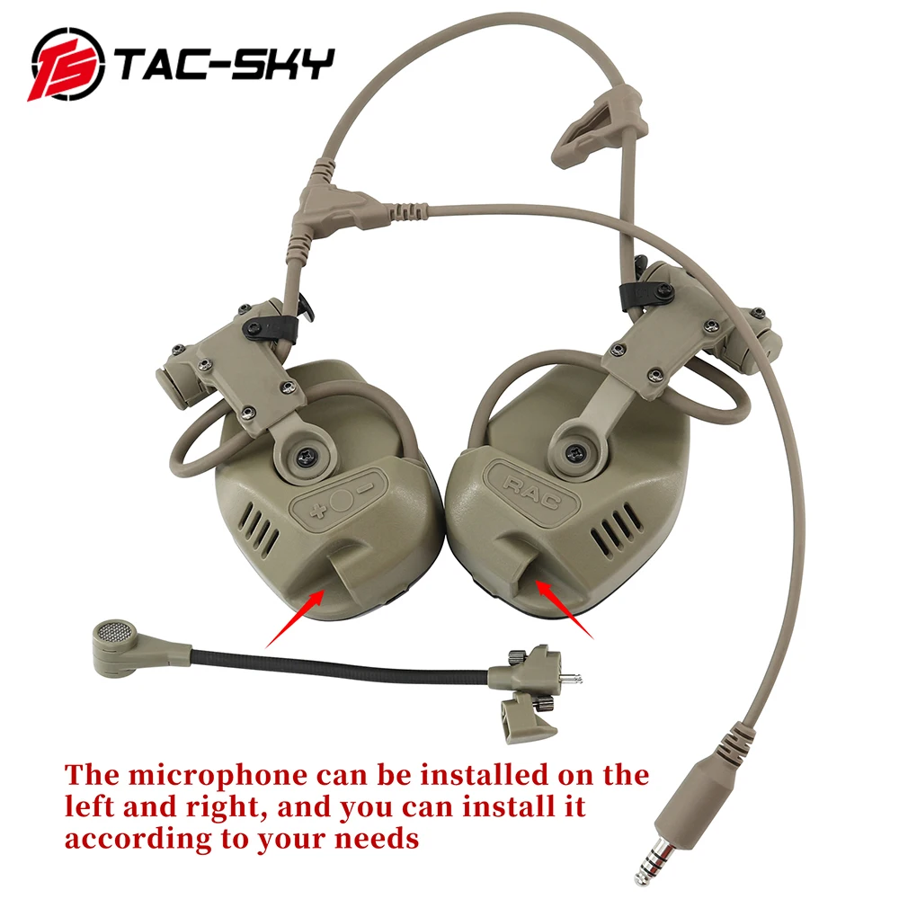 TAC-SKY Pickup Noise Canceling RAC Tactical Headset with Tactical ARC Rail Attached Communication Headset for Fast Helmet ACH