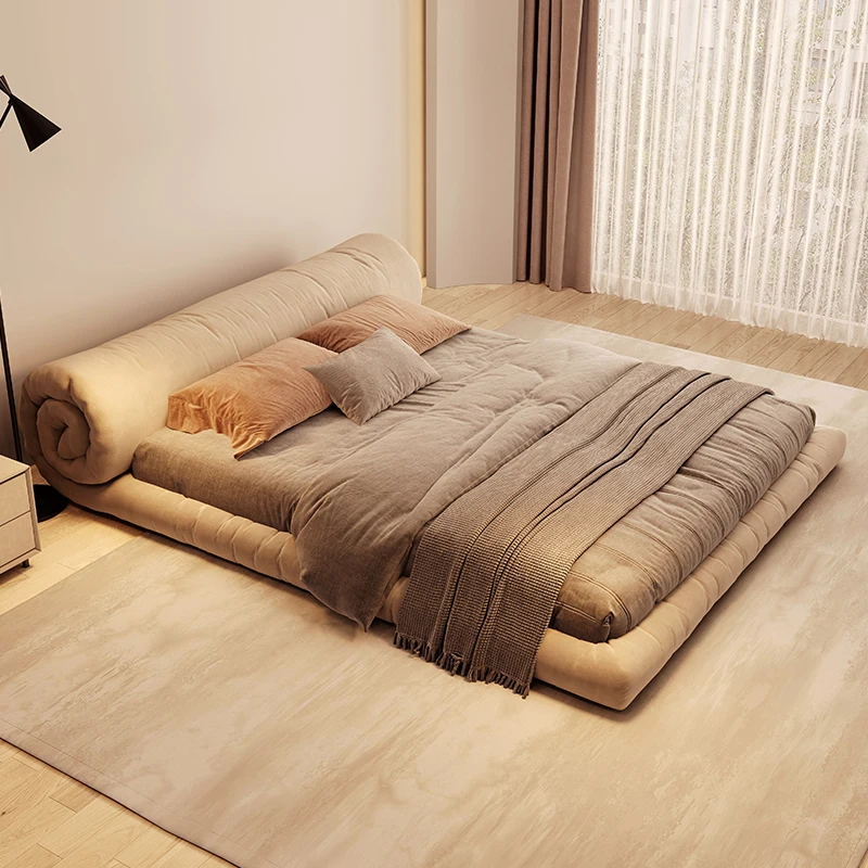 

Scroll Pack Fabric Bed Master Bedroom Double Bed Modern Minimalist Tatami Italian Cream Floor Bed
