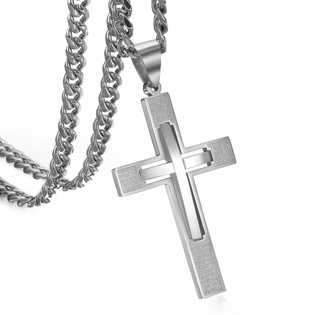 New Fashion Women Mens 316L Stainless Steel Crucifix Cross Pendant Curb Chain Necklace 6mm 18-36