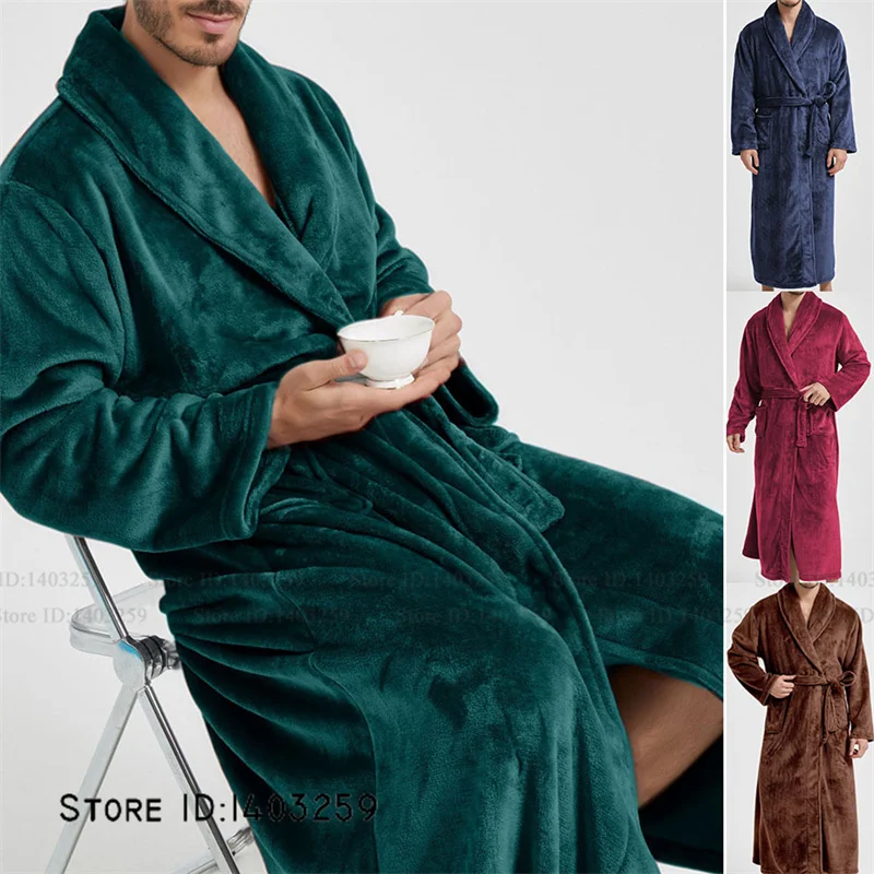 Hiver épaissir flanelle longue Robe Couple vêtements de nuit Kimono peignoir Robe ample décontracté mâle Homewear vêtements de nuit corail polaire pyjama