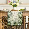 Spring Green Flowers Eucalyptus Linen Table Runner Holiday Party Decor Farmhouse Kitchen Dining Table Runner Wedding Decoration 2