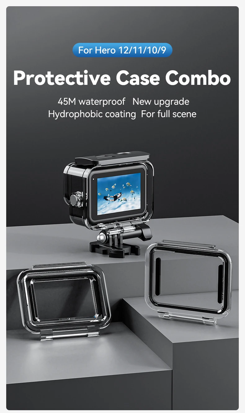 Waterproof Case Full Scene Anti-fog Underwater Tempered Glass Lens Diving Housin