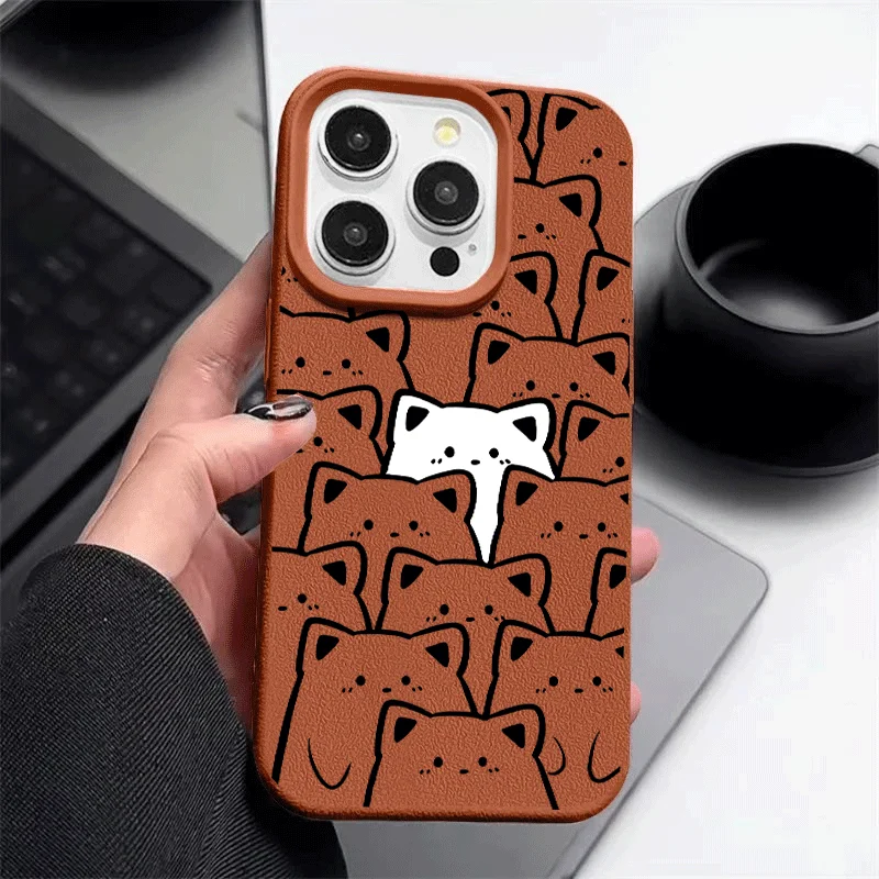 Cute Bear Soft Matte PU Leather Couple Case - Elegant and Protective Cover