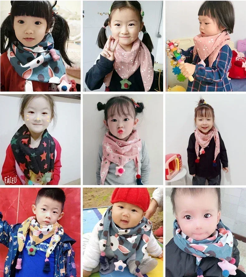 Cotton Baby Triangle Scarf Autumn Winter Warm Windproof Neckerchief Kids Mouth Towel Cute Cartoon Boys Girls Children's Scarf