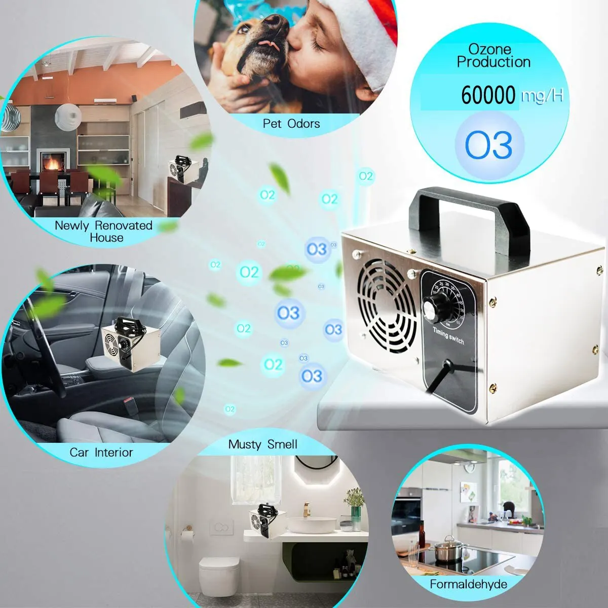 空気清浄機用オゾン発生器,オゾン発生器220v 60g,消毒,滅菌