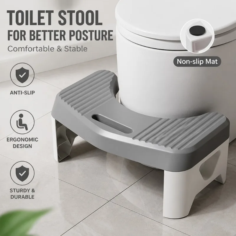 Ergonomic Non-Slip Bathroom Toilet Stool for Constipation Relief and Comfort