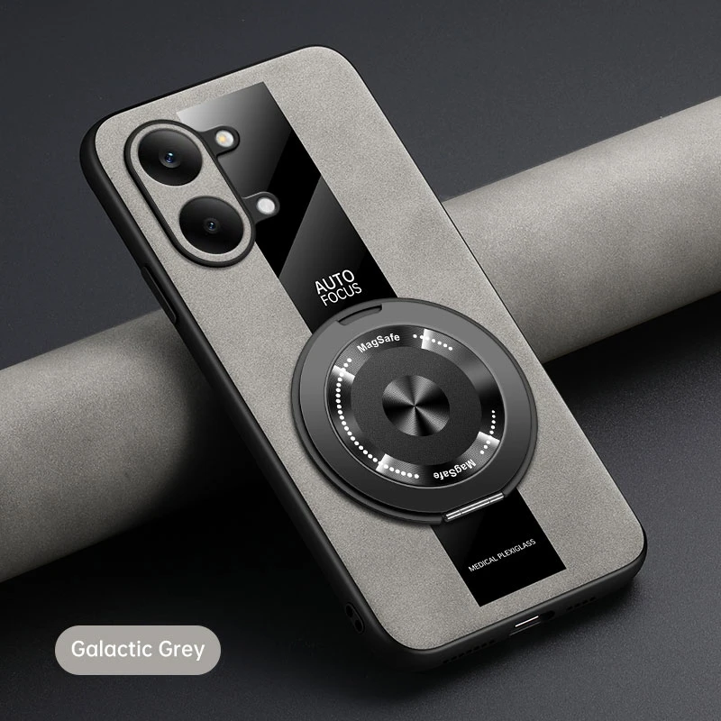 Luxury Leather Magnetic Holder Phone Case with Ring and Silicone Bumper