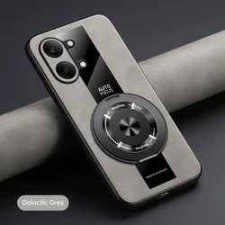 Luxury Leather Magnetic Holder Phone Case with Ring and Silicone Bumper for POCO X8 ProMax (GRAY)