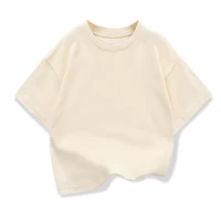 Kids Dropped Shoulder Short-sleeved T-shirt Summer New Pure Cotton Round Neck Loose Bottoming Shirt Student Sportswear 2-10Y 1