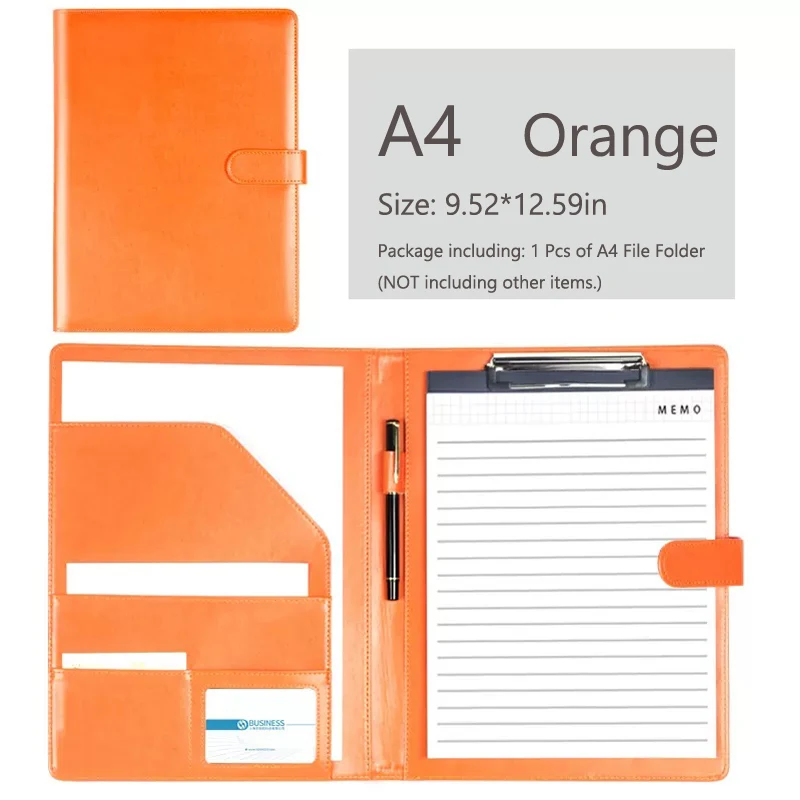 Cartella Porta Documenti A4 In Pelle - Portablocco Con Clip, Per Ufficio E Business, Grigio - Foto 7