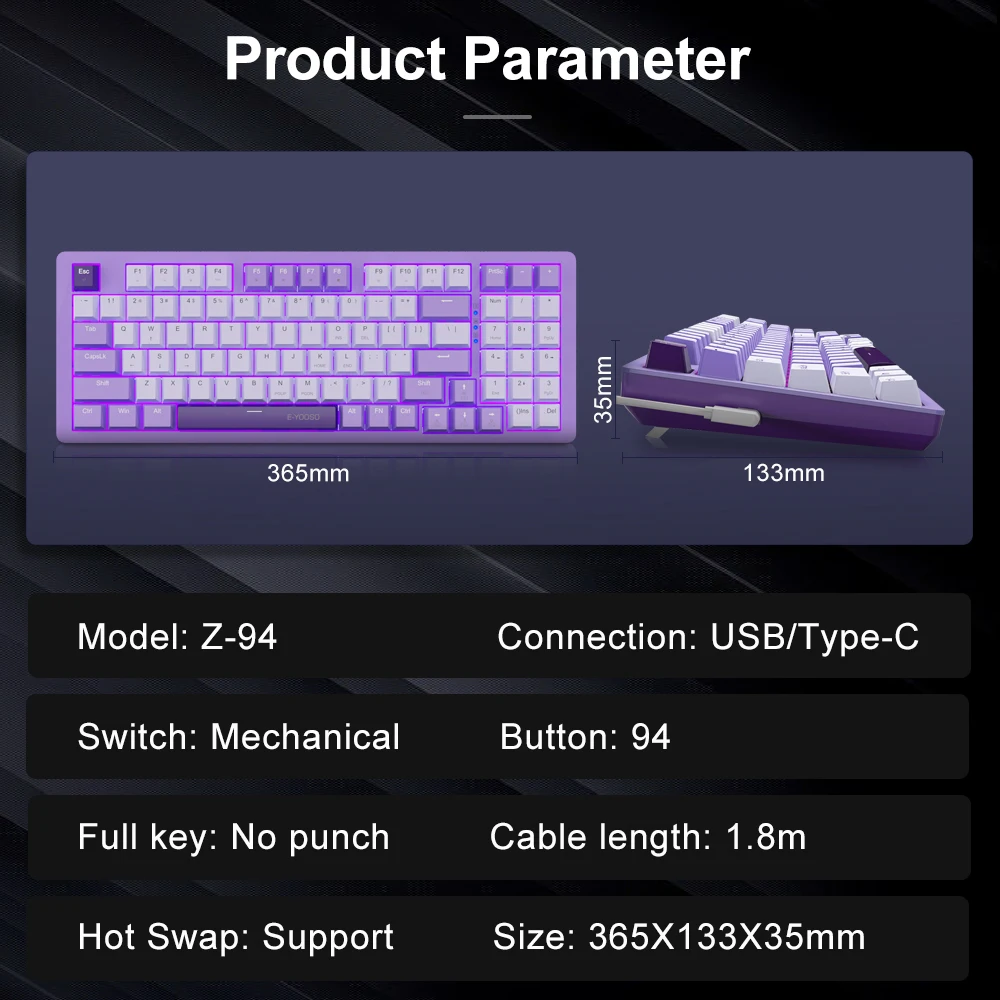 E-YOOSO Z94 USB 기계 게임 키보드 유선 단색 백라이트 94 주요 러시아 브라질 포르투갈어 계산 노트북 PC
