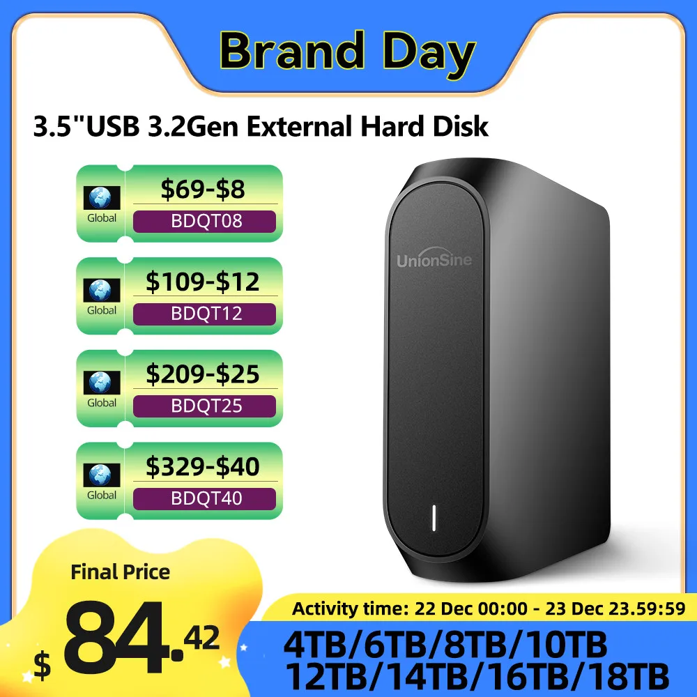 UnionSine 4TB 8TB 10TB 12TB 16TB 18TB 3.5 "USB 3.2Gen zewnętrzny dysk twardy HDD kompatybilny komputer stacjonarny/laptop/Mac/Xbox/Xbox One/PS4/TV