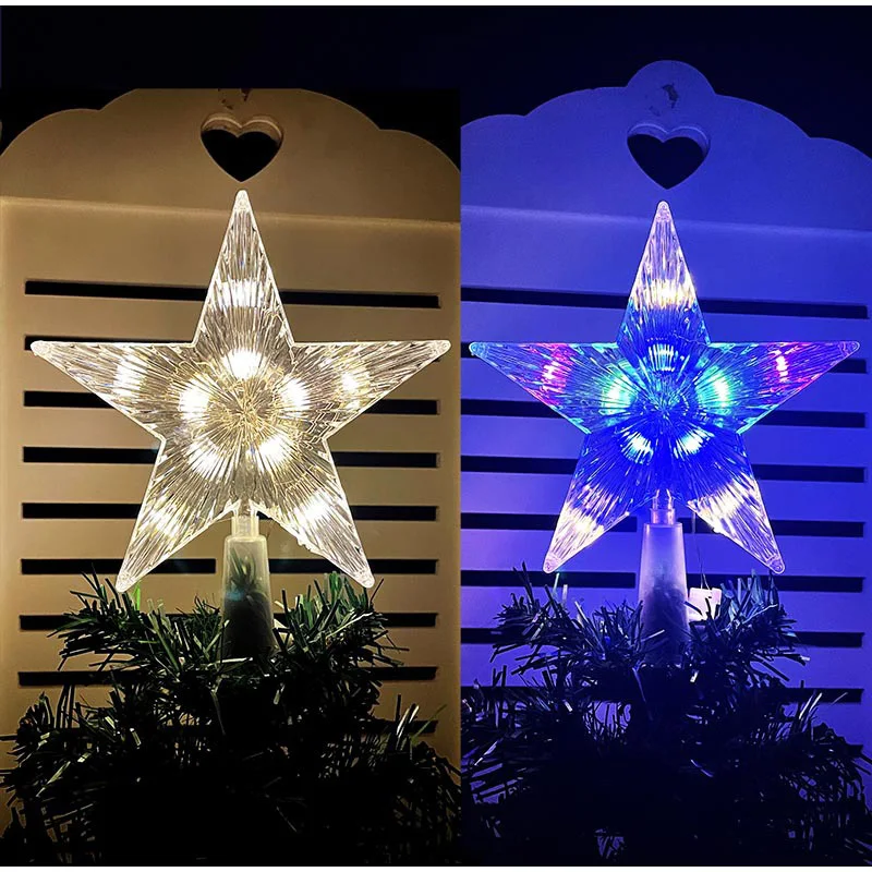 Description Picture 3 of item15cm Christmas Glowing Tree Topper Five-pointed Star Transparent Led Flashing Star Flashing Warm Colored Lights Navidad Decor