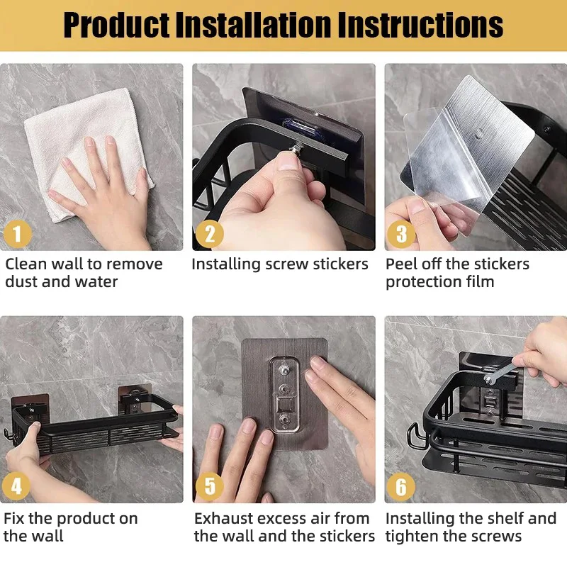 Shower shelf Bathroom Shelf Kitchen Storage Organizer Aluminum Alloy Shower Shelf Bathroom Accessories No Drilling Wall