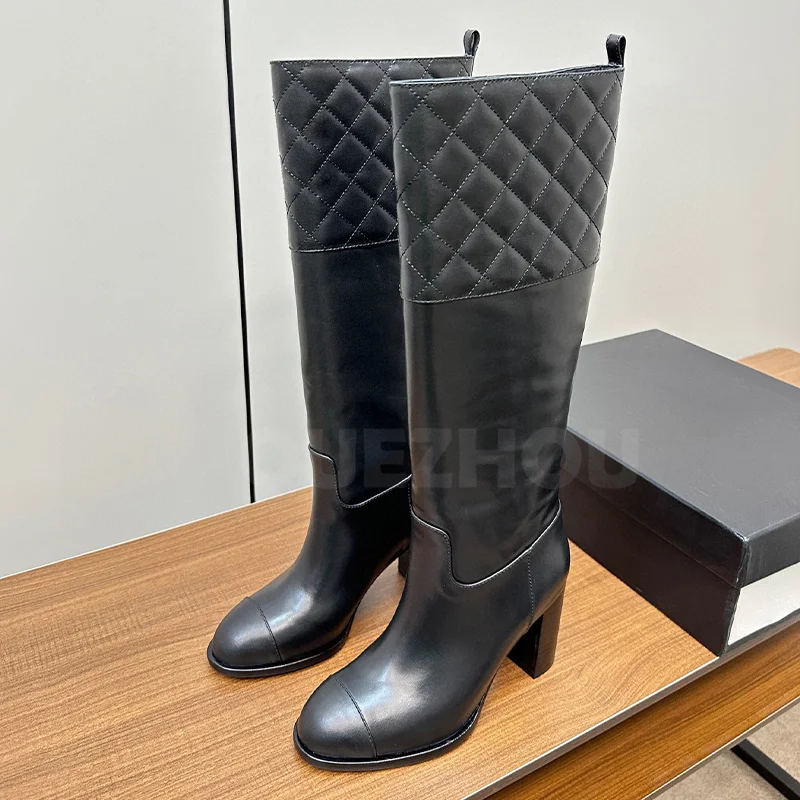 

Women Straight Boots Autumn Winter 2023 New Solid Colors Genuine leather Upper Women High Heel Shoes Mature Fashion Knight Boots