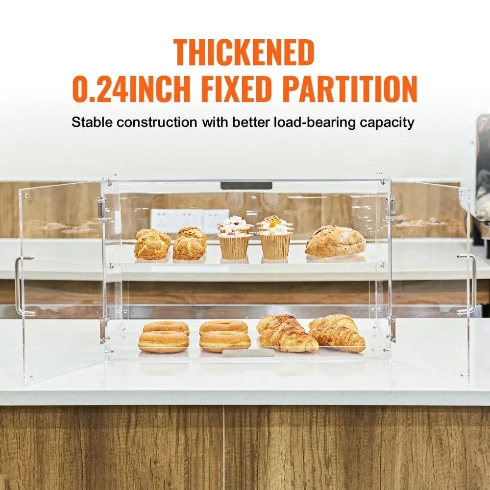 2-Tier Acrylic Bakery Display Case with Rear Door, Removable Shelves-Perfect for Donuts, Bagels, Cakes & Cookies, 22x14x14