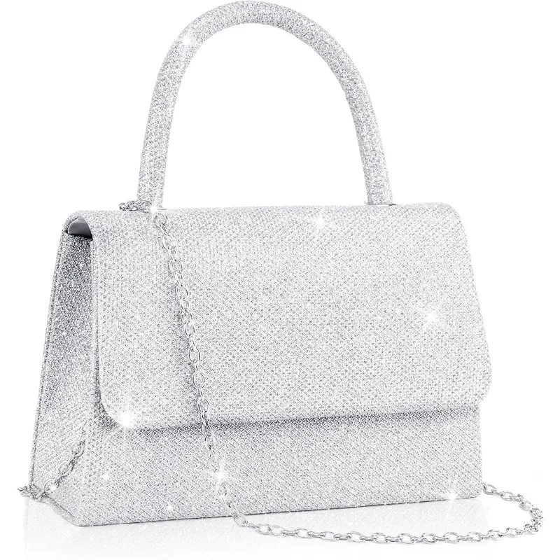 Silver Glitter Top Handle Evening Bag main image 0
