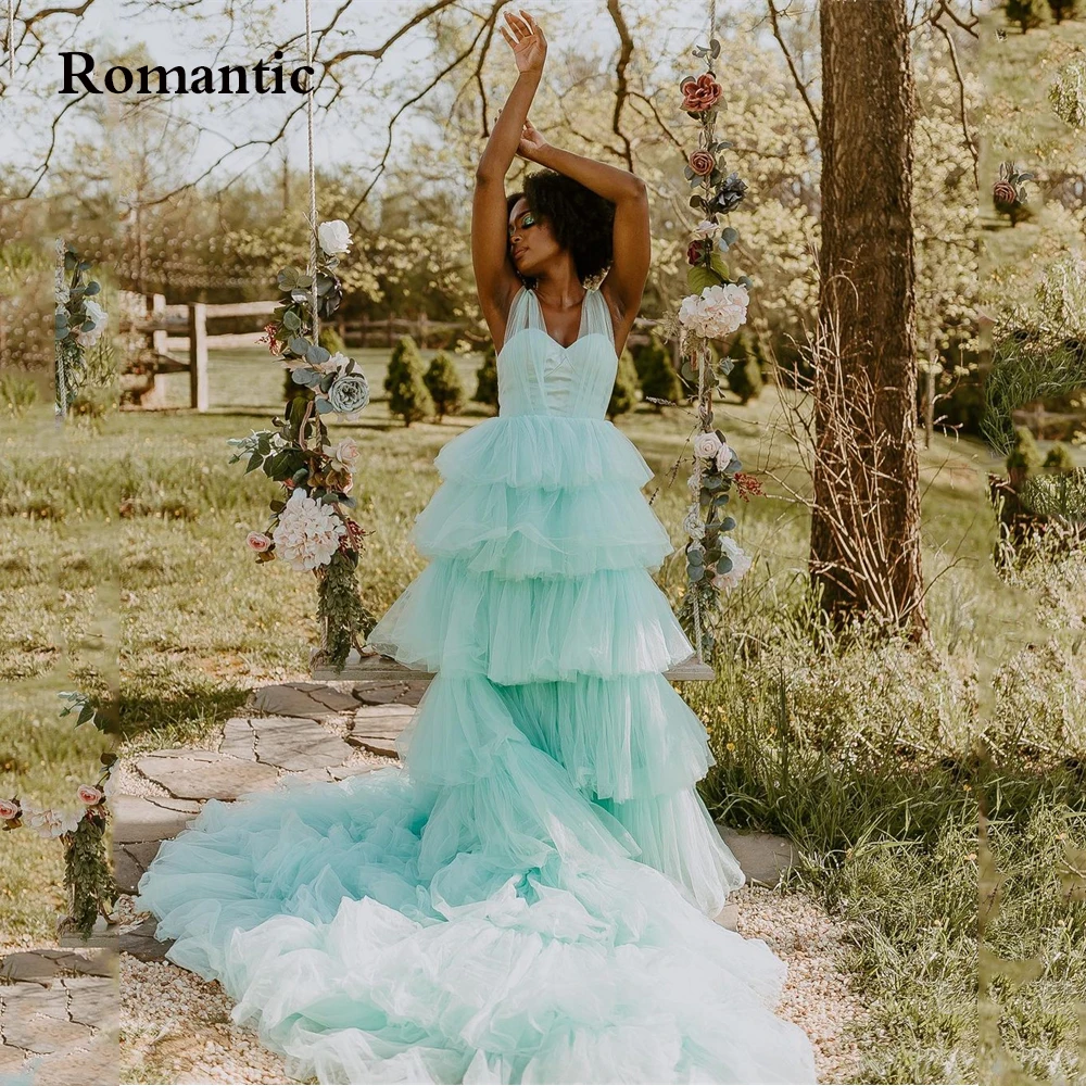 

Romantic New Fashion Evening Dress Light Green Tiered Sweetheart Sweep Train Long Wedding Prom Gowns Special Occasion Vestidos