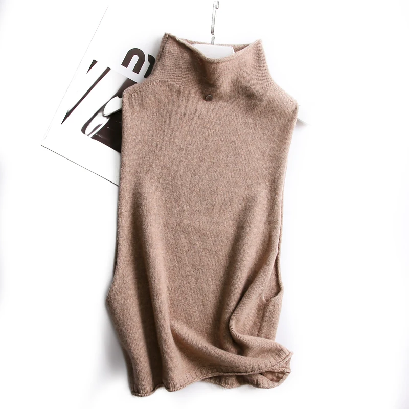 

New Cashmere Sweater Vest Women Turtleneck Bottons Sleeveless Casual Loose Knitted Vest Autumn Winter Outwear All-match Tops