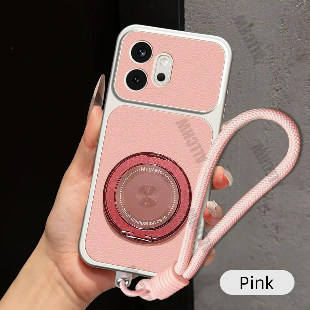 360° Rotating Magnetic Bracket PU Leather Phone Case with Lanyard
