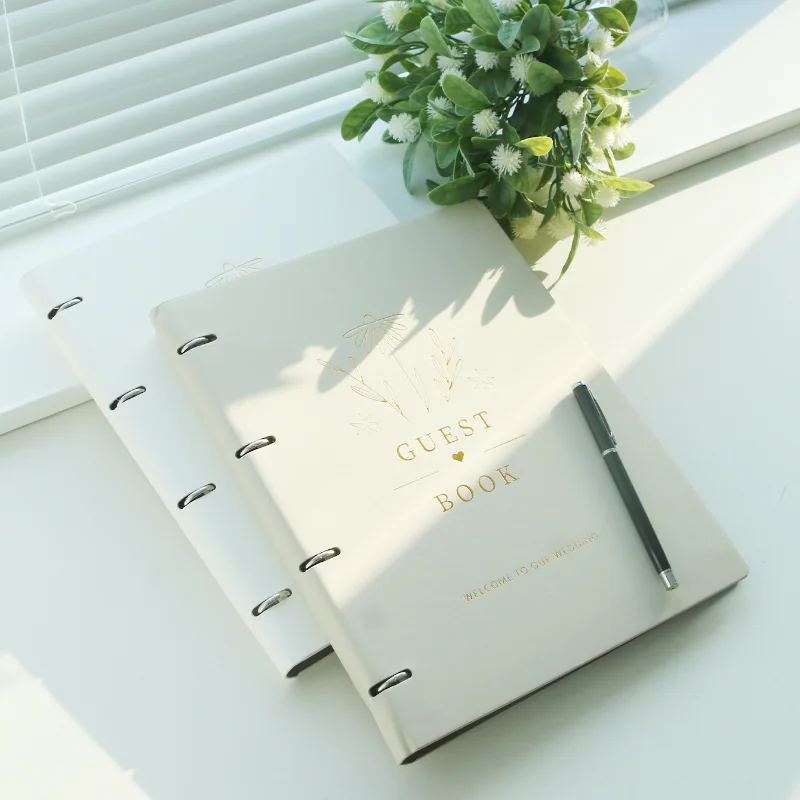 Loose Leaf Wedding Guestbook Hot Stamping Signature Guest Books A4 Marriage Anniversary Photo Album Wedding Keepsake
