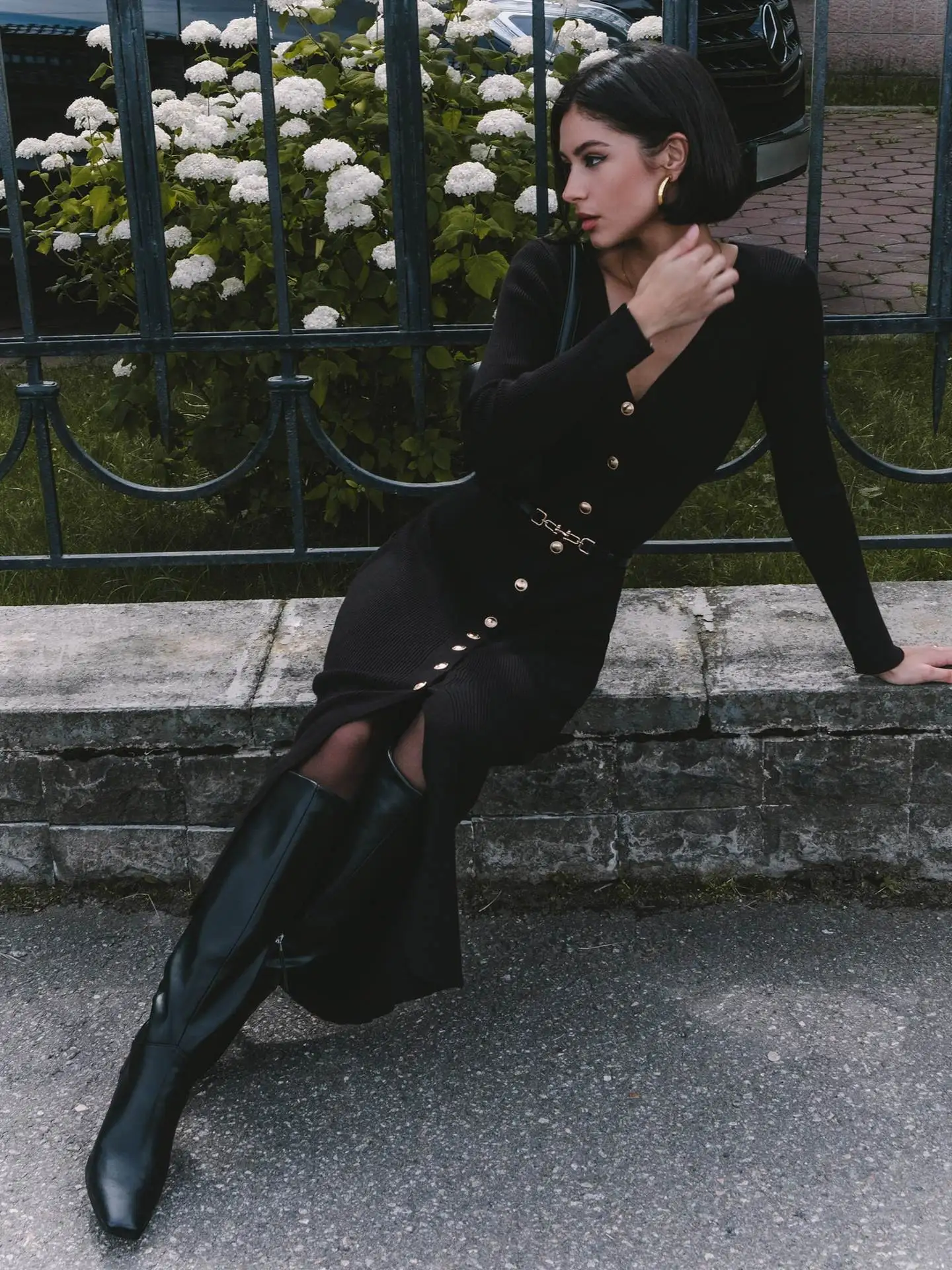 Autumn V-Neck Knit Long Dress For Women Ribbed Patchwork Cardigan Slim Elegant Party Dress Female Knitwear Maxi Dress