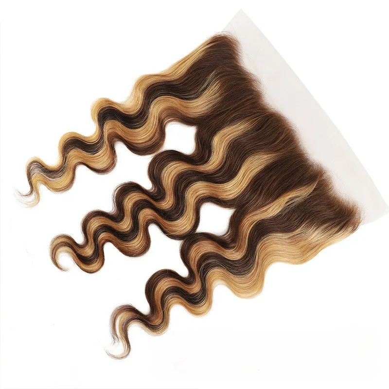 P4/27 Highlight Body Wave 13x4 Lace Frontal Human Hair Pre-Plucked Hairline Brazilian Virgin Hair Transparent Lace Closure