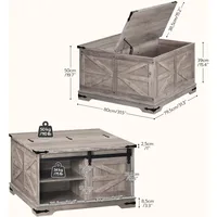 Greige Farmhouse Coffee Table, Large Square Coffee Table for Living Room, Lift Top Coffee Table Square, Wooden Greige 2