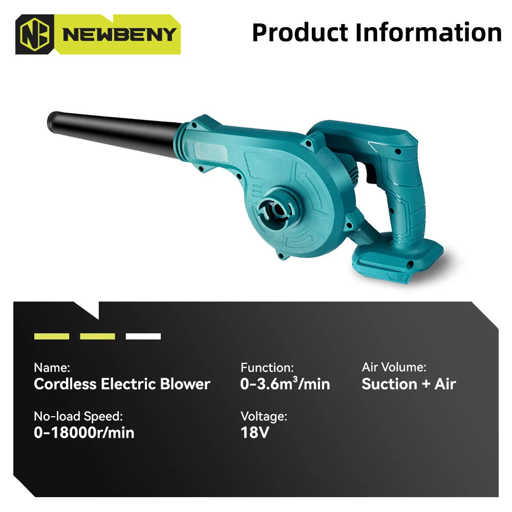 NEWBENY 2 In 1 Cordless Electric Air Blower & Suction Handheld Leaf Snow Sweeper Dust Collector Cleaner For Makita 18V Battery 6