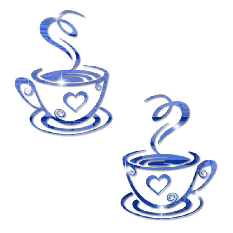 Coffee cup mirror wall stickers three-dimensional 3d self-adhesive layout restaurant kitchen door decoration cafe room decor Wall Sticker Mirror Wall Sticker