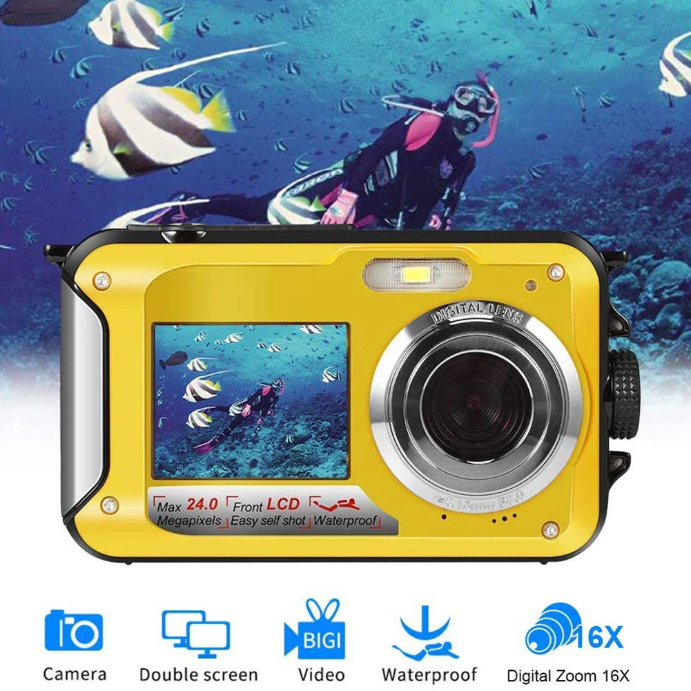 防振および防水デジタルカメラ 1080p フルhd 4mp デュアルスクリーン 自撮り用 水泳用 Aliexpress