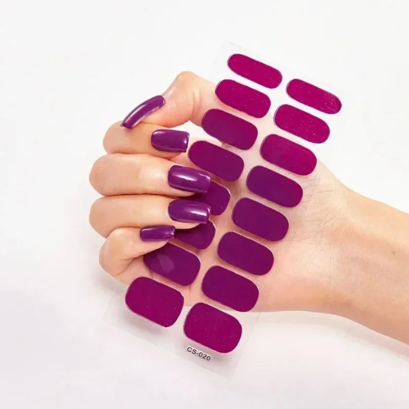 Nail Stickers 16Tips UV Semi-Cured Gel Nail Wraps Sticker 5D Pure Color Full Cover UV Lamp Gel Sticker Long-Lasting Nail Extension Patch Strip