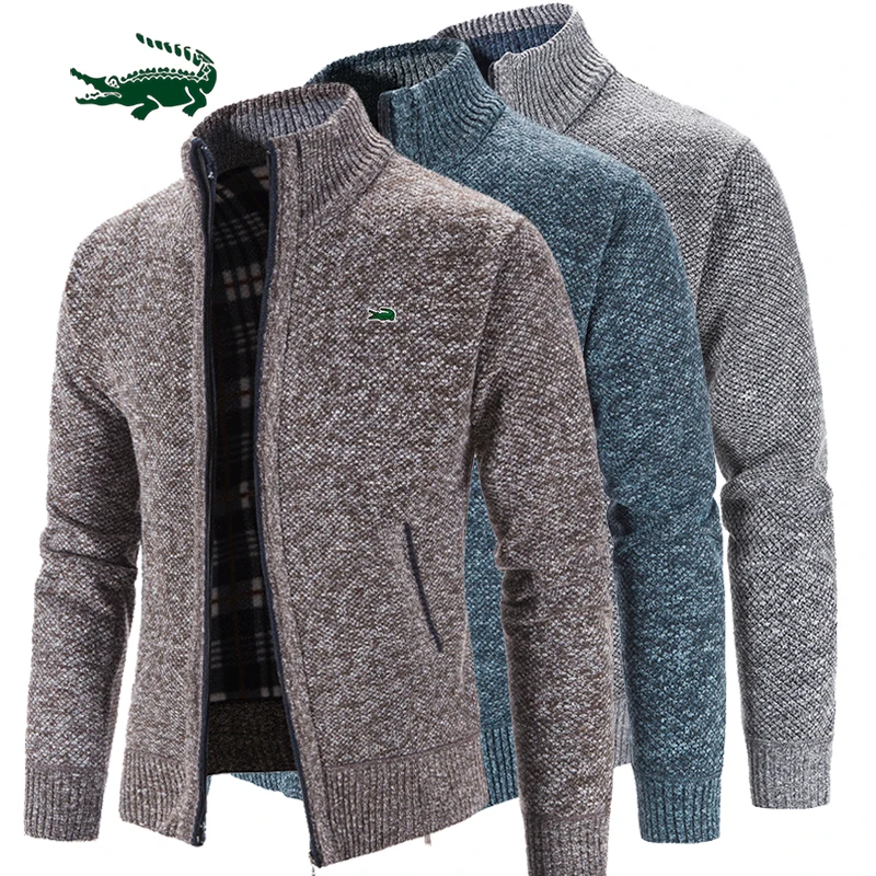 남성용 슬림핏 스탠드 칼라 지퍼 재킷, 단색 면, 두껍고 따뜻한 재킷, 2023 가을, 겨울, 신상